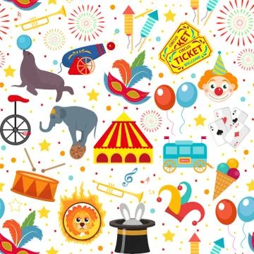 Circus seamless pattern. Holiday carnival endless background, texture. Isolat Stock-Illustration