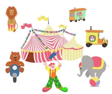 Circus set animal circus magic show Stock Illustration