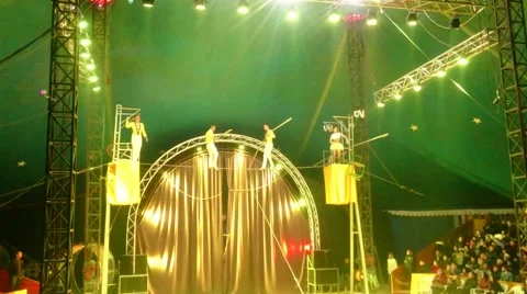 Circus Shapito Demidov. A high wire walkers performs at the  Circus tent. Stock Footage 62760955