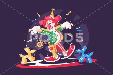Circus show with cute clown and balloon animals Stock Illustration