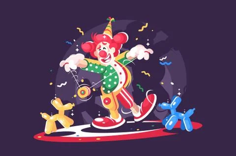 Circus show with cute clown and balloon animals Stock Illustration