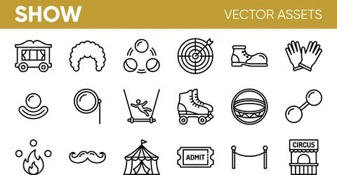 Circus Show Vector Assets Collection - Entertainment Icons. Stock Illustration
