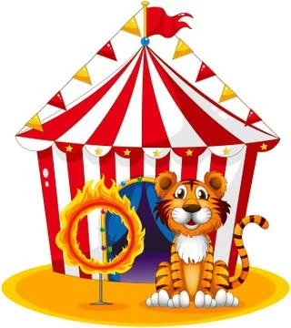 A circus tent at the back of the tiger and the ring of fire Stock Illustration