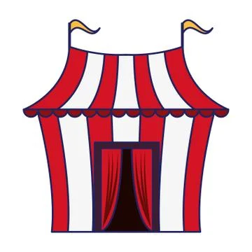 Circus tent with flags isolated cartoon blue lines Stockillustratie