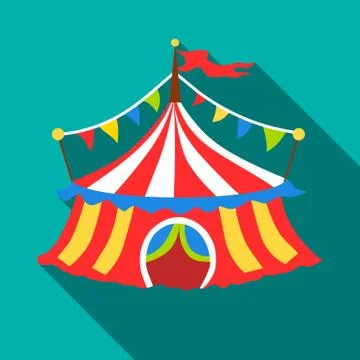 Circus tent icon, flat style Illustrazione stock