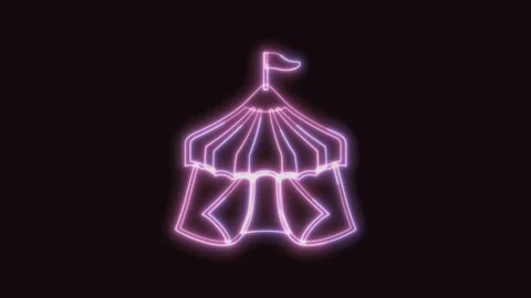 Circus Tent Icon Neon Seamless Loop with Black Background 4K Stock Footage 311301413