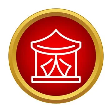 Circus tent icon over a red circle with a golden frame Stock Illustration