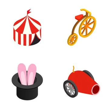 Circus tent magic hat penny farthing cannon objects kit Illustrazione stock