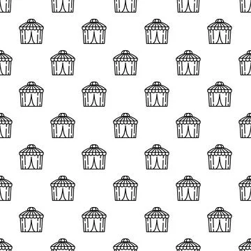 Circus tent seamless pattern black and white line art Stock Illustration