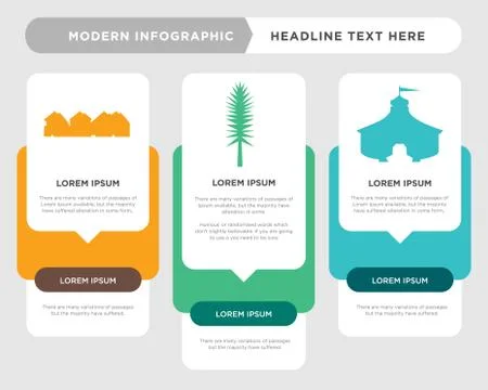 Circus tent, tall pine tree, row of houses infographic Stock Illustration