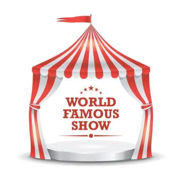 Circus Tent Vector. Red And White Stripes. Cartoon Circus Classic Marquee Tent イラスト素材