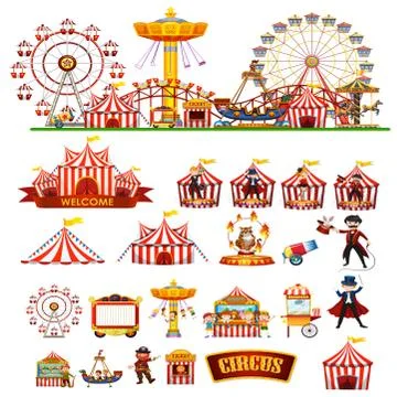 Circus theme objects and children isolated Ilustración de archivo