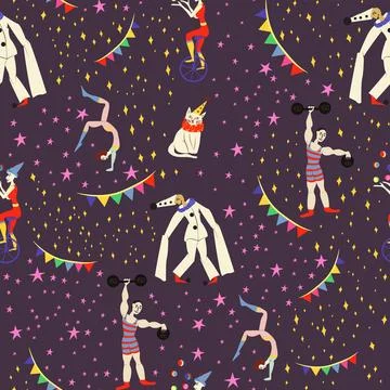 Circus theme pattern. Seamless pattern with vintage carnival elements. Stock Illustration