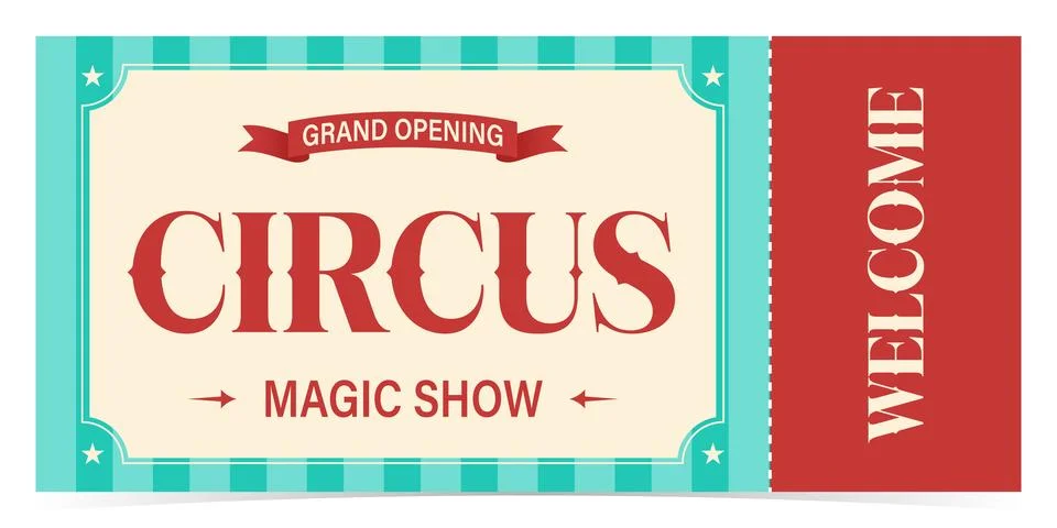 Circus ticket template design. Admit one mockup circus show and carnival invite. Stock-Illustration