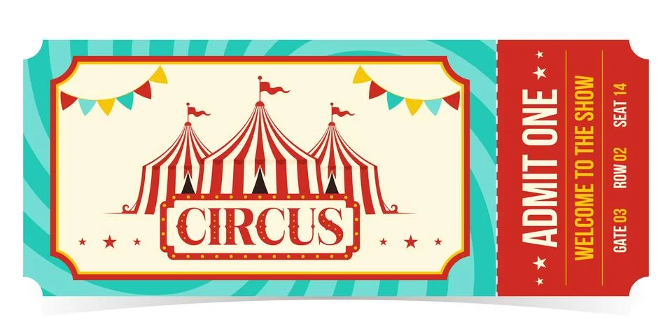 Circus ticket template design. Admit one mockup circus show and carnival invite. Stock-Illustration