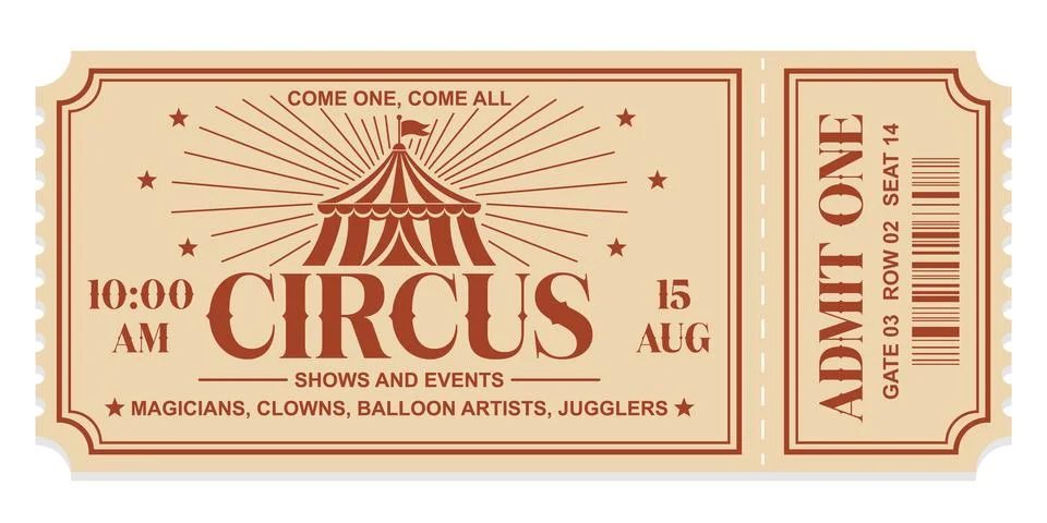 Circus ticket. Vector Image. Horizontal circus ticket. Stockillustratie