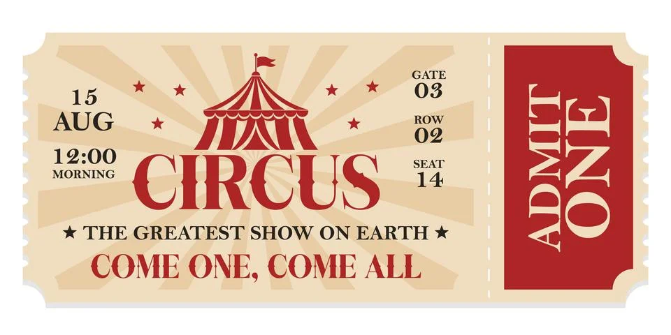 Circus ticket. Vector Image. Horizontal circus ticket. 스톡 일러스트