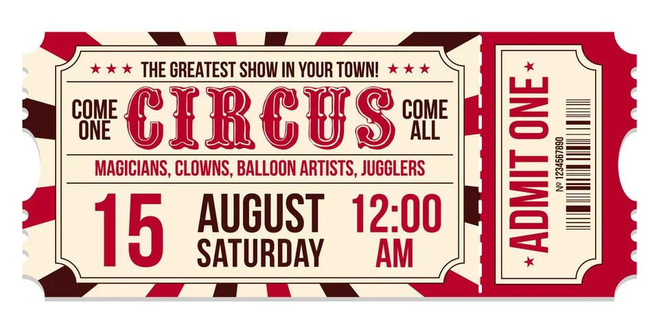 Circus ticket. Vector Image. Horizontal circus ticket. 库存插图
