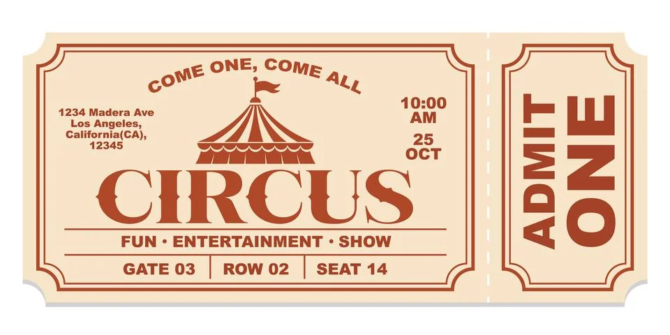 Circus ticket. Vector Image. Horizontal circus ticket. 스톡 일러스트