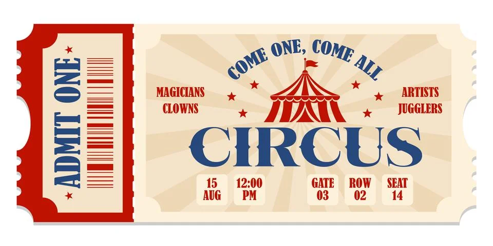 Circus ticket. Vector Image. Horizontal circus ticket. 스톡 일러스트