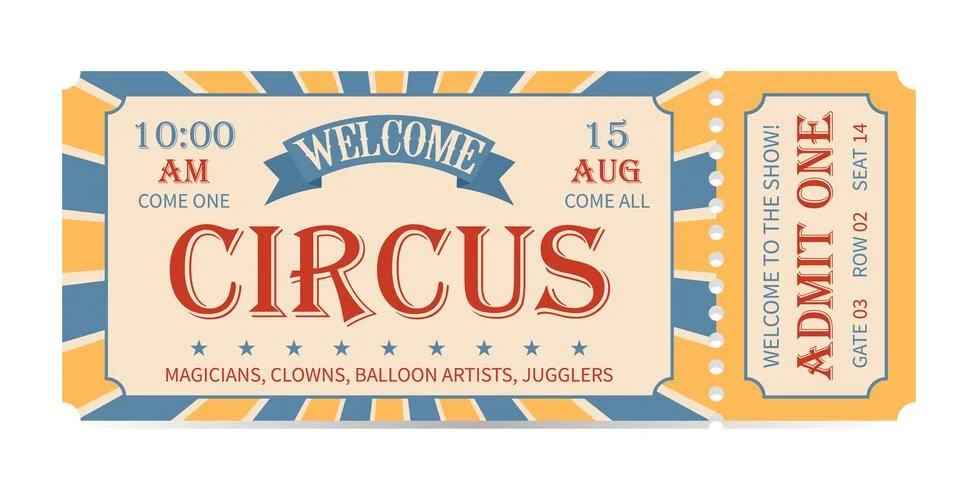 Circus ticket. Vector Image. Horizontal circus ticket. 库存插图
