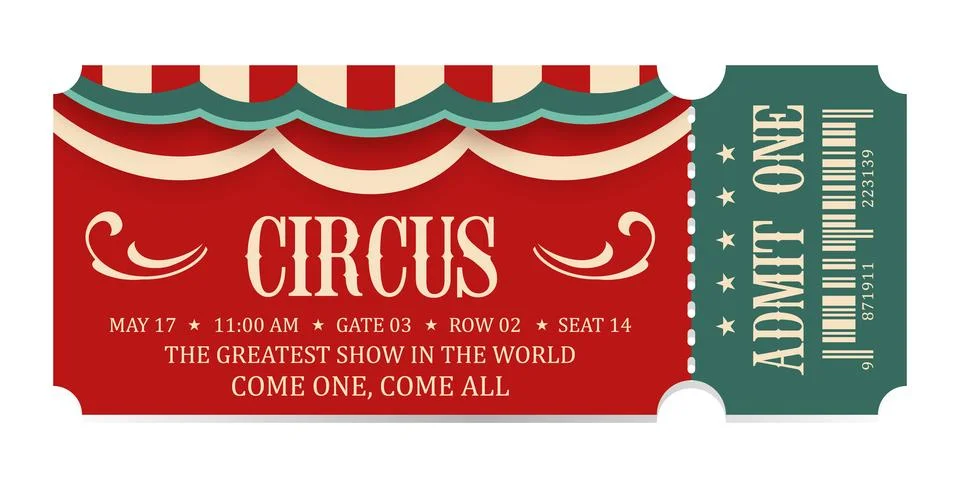 Circus ticket. Vector Image. Horizontal circus ticket. Stockillustratie