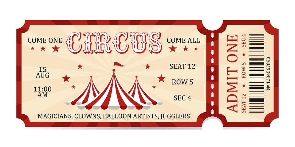 Circus ticket. Vector Image. Horizontal circus ticket. Stockillustratie