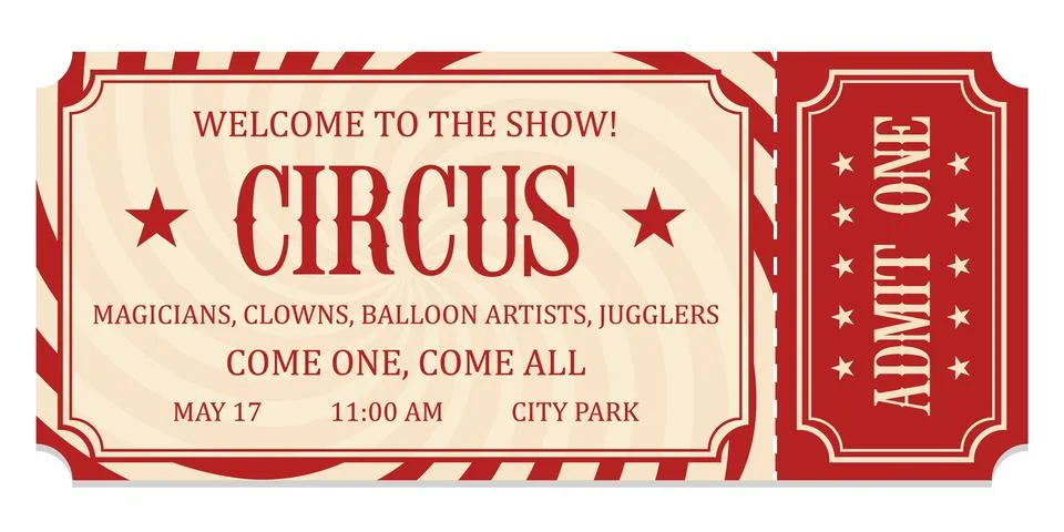 Circus ticket. Vector Image. Horizontal circus ticket. 库存插图