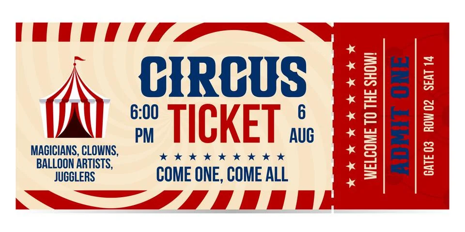 Circus ticket. Vector Image. Horizontal circus ticket. 库存插图