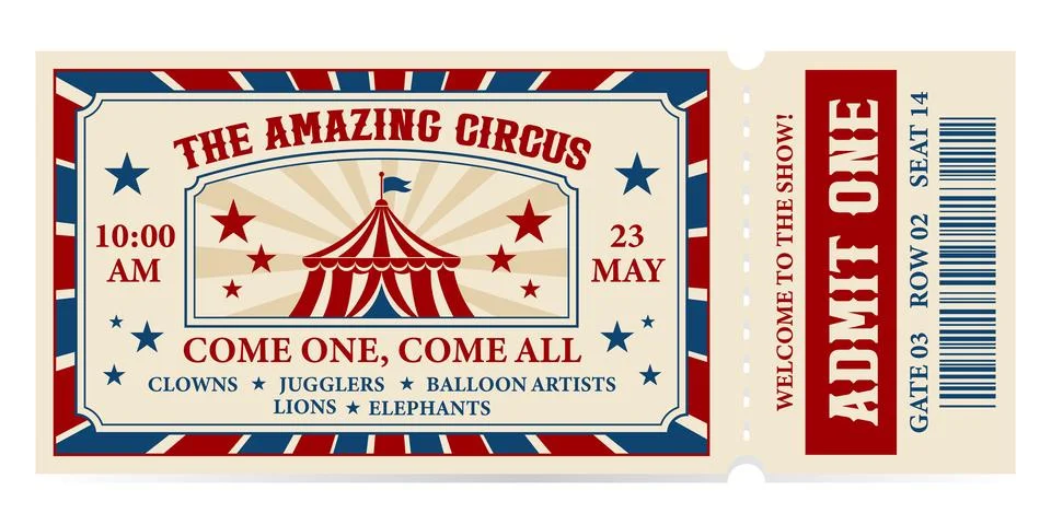 Circus ticket. Vector Image. Horizontal circus ticket. Stockillustratie