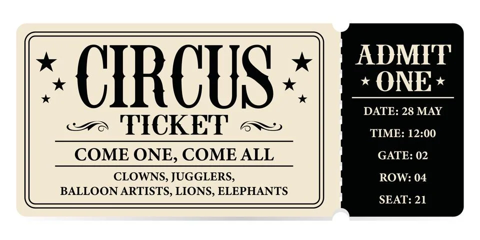 Circus ticket. Vector Image. Horizontal circus ticket. Stockillustratie