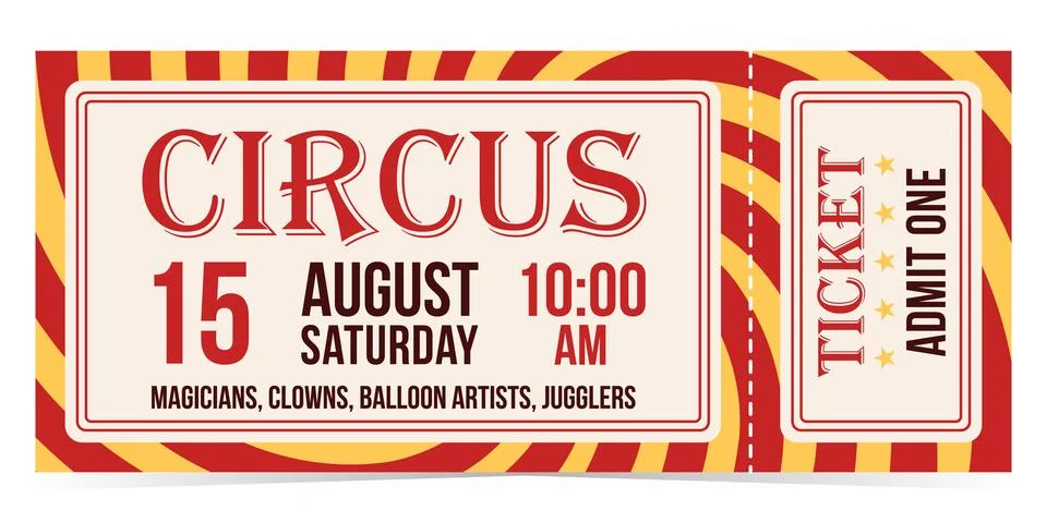 Circus ticket. Vector Image. Horizontal circus ticket. 库存插图