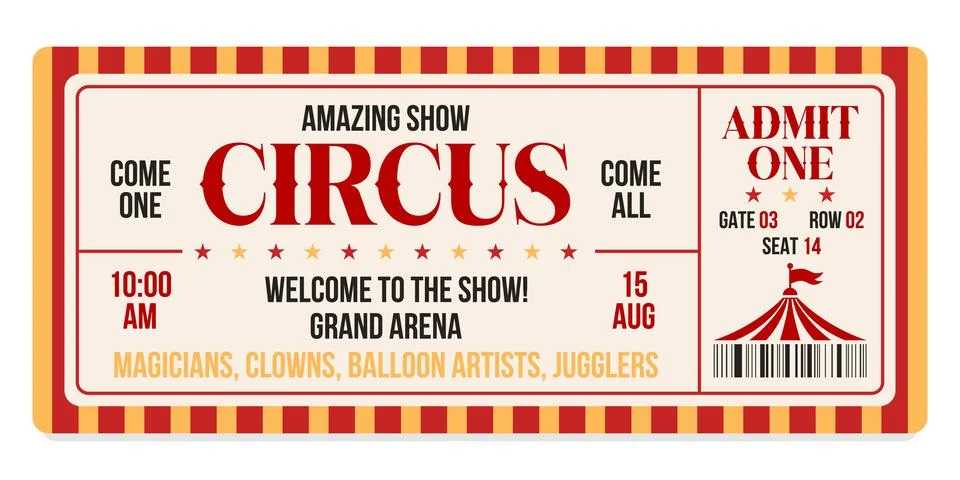 Circus ticket. Vector Image. Horizontal circus ticket. Stockillustratie