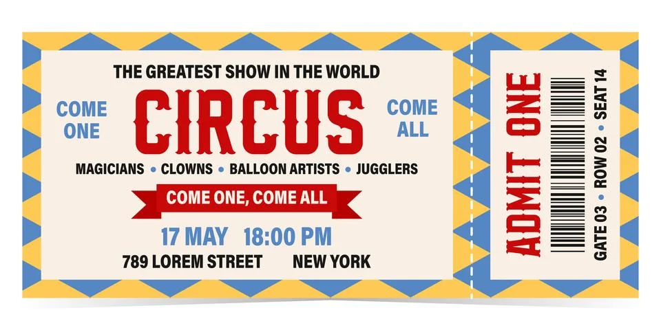 Circus ticket. Vector Image. Horizontal circus ticket. 库存插图