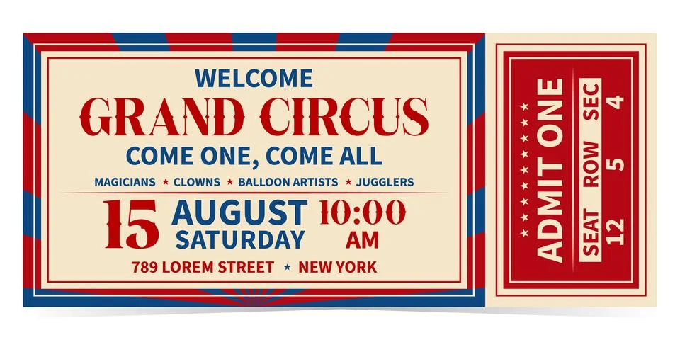 Circus ticket. Vector Image. Horizontal circus ticket. Stockillustratie