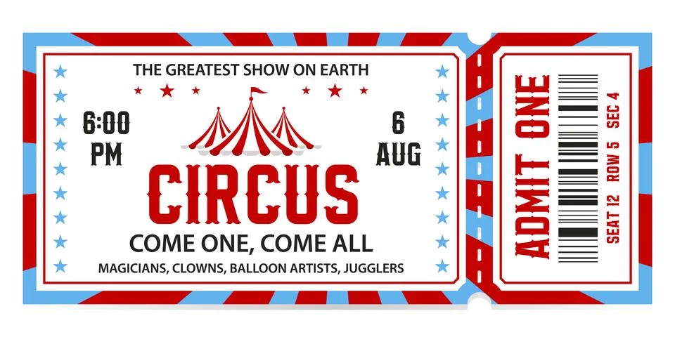 Circus ticket. Vector Image. Horizontal circus ticket. 库存插图