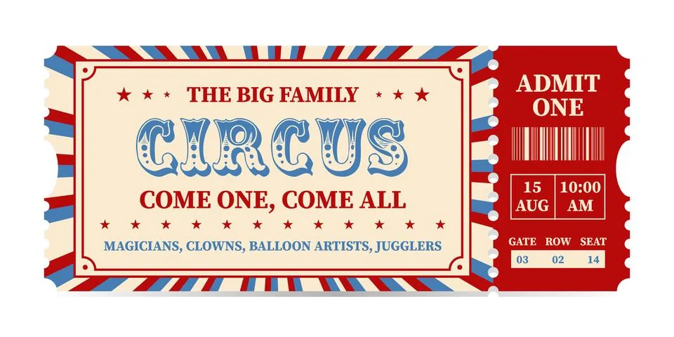 Circus ticket. Vector Image. Horizontal circus ticket. Stockillustratie