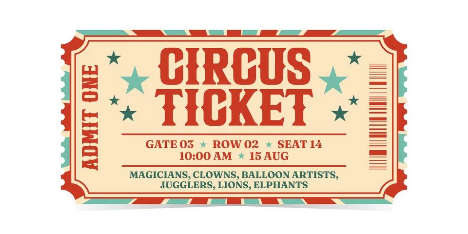 Circus ticket. Vector Image. Horizontal circus ticket. 库存插图
