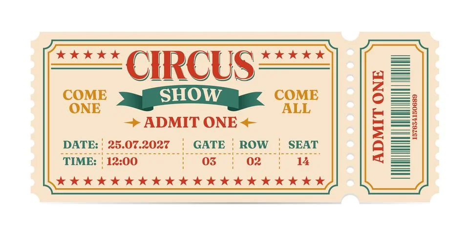 Circus ticket. Vector Image. Horizontal circus ticket. Stock Illustration