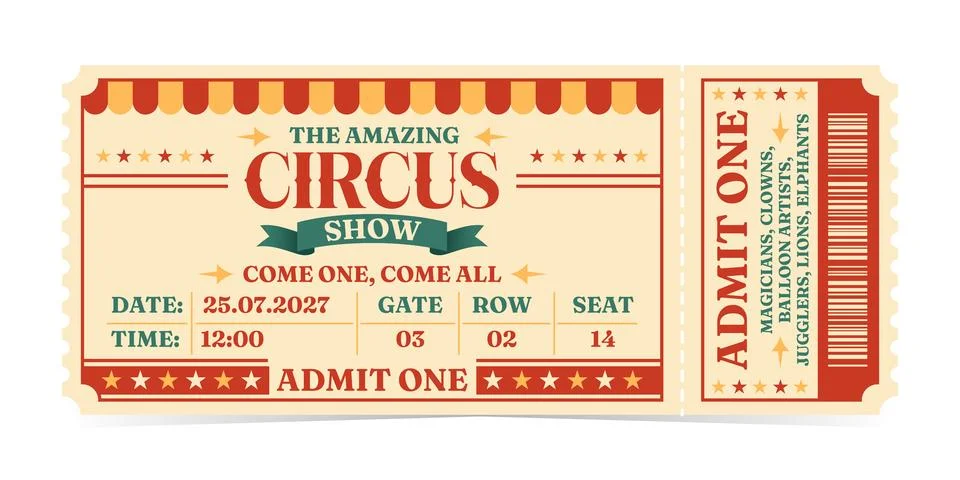 Circus ticket. Vector Image. Horizontal circus ticket. Stockillustratie