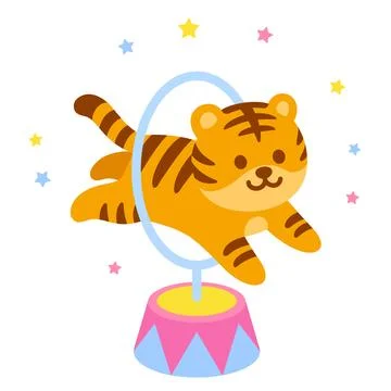 Circus tiger jumping through hoop illustration Stock Illustration