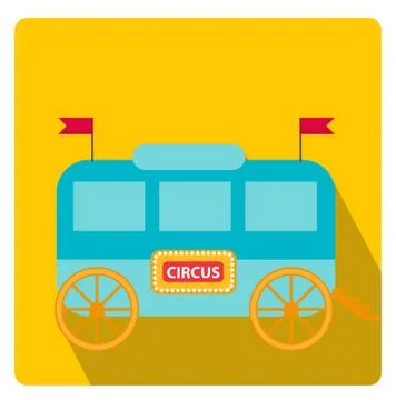 Circus trailer, wagon icon flat style with long shadows, isolated on white Stock Illustration