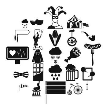 Circus training icons set, simple style Illustrazione stock