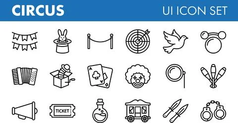 Circus UI Icon Set Outline Style Vector Illustration. Stock Illustration