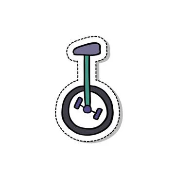 Circus unicycle doodle icon, vector sticker illustration Stock Illustration