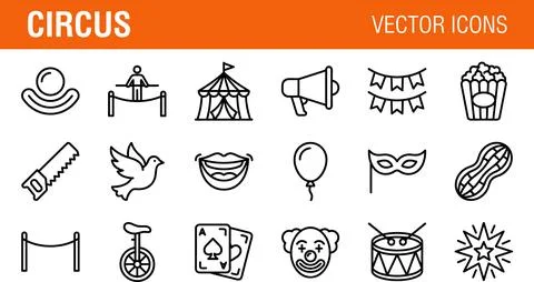 Circus Vector Icons Set with Entertainment and Performance Elements. Stock Illustration