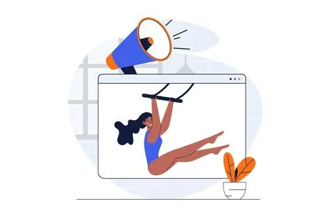 Circus web concept with character scene. Circus acrobat performs with enterta Stock Illustration