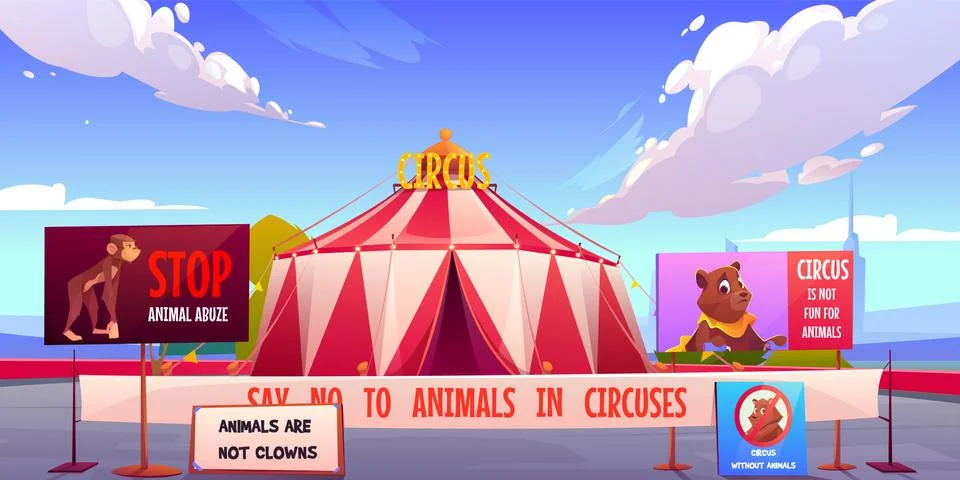 Circus without animals, stop pets abuse concept. Stock Illustration