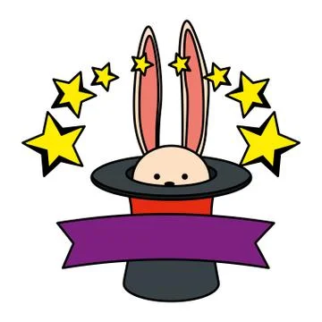 Circus wizard hat with rabbit and stars Illustrazione stock