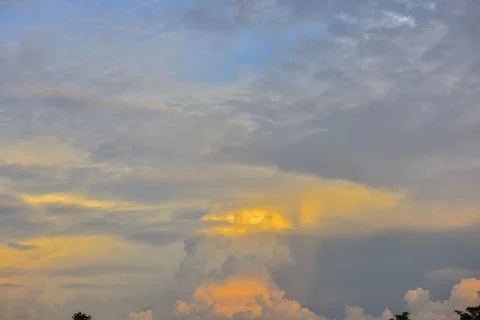 Cirrocumulus and cumulus cloud formations on a sunny afternoon in late summer Stock Photos